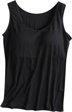 Womens Tank Tops with Built in Bras Soft Sleeveless Tank Tops Solid Scoop Neck Shirts Basic Workout Top Undershirt Tee