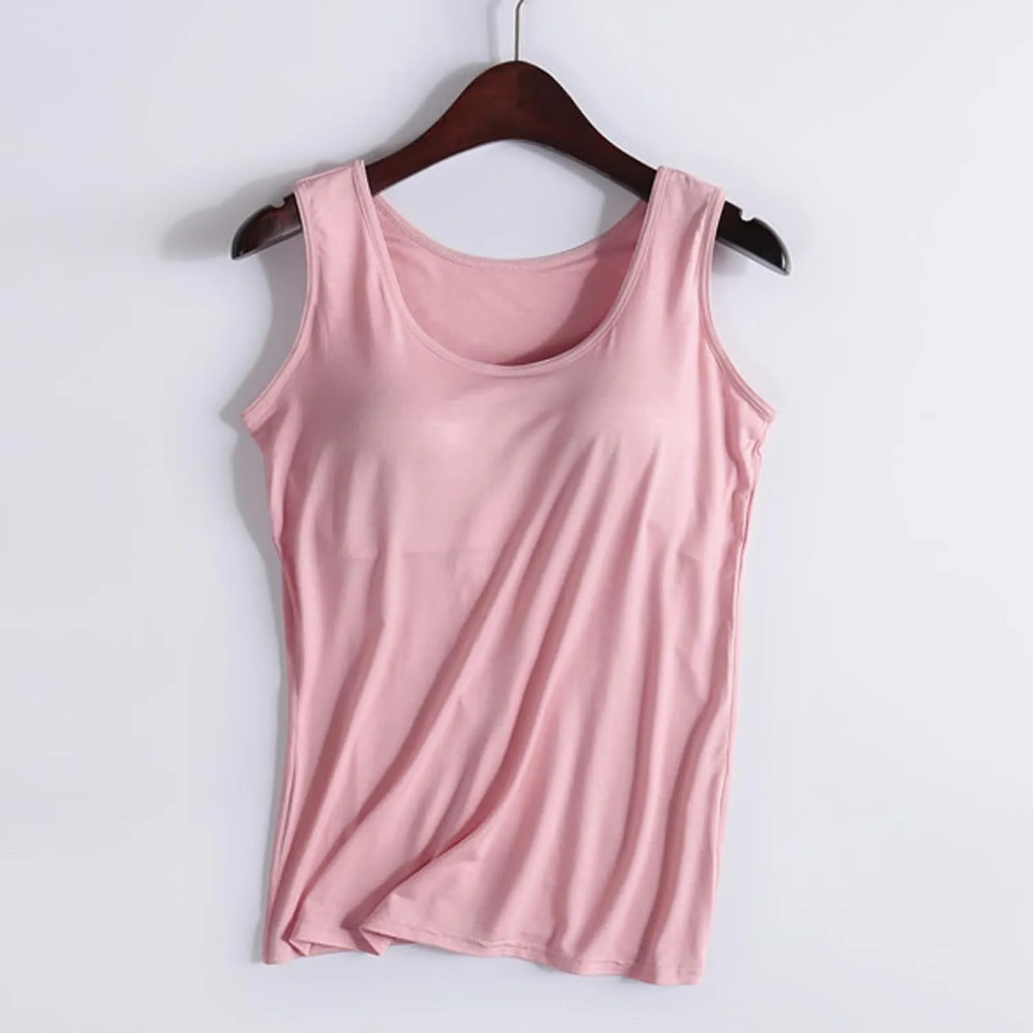 Womens Tank Tops with Built in Bras Soft Sleeveless Tank Tops Solid Scoop Neck Shirts Basic Workout Top Undershirt Tee