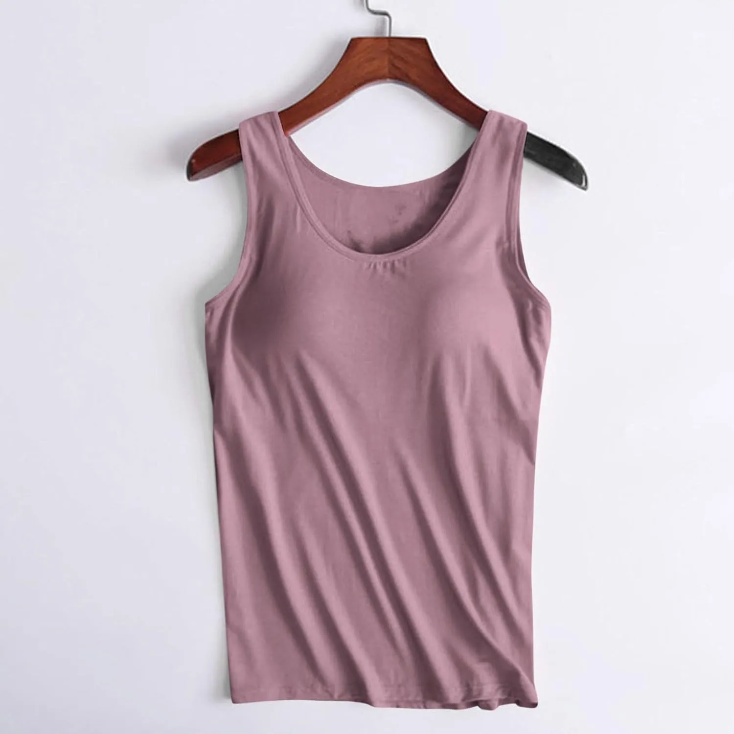 Womens Tank Tops with Built in Bras Soft Sleeveless Tank Tops Solid Scoop Neck Shirts Basic Workout Top Undershirt Tee
