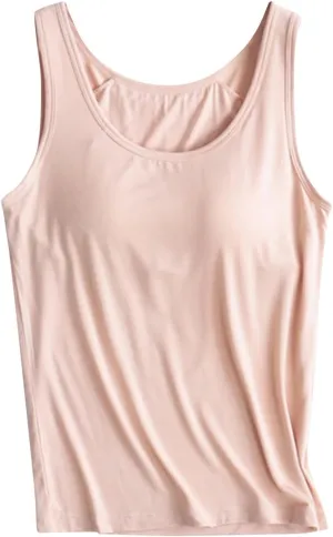 Womens Tank Tops with Built in Bras Soft Sleeveless Tank Tops Solid Scoop Neck Shirts Basic Workout Top Undershirt Tee