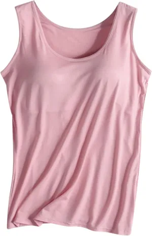 Womens Tank Tops with Built in Bras Soft Sleeveless Tank Tops Solid Scoop Neck Shirts Basic Workout Top Undershirt Tee