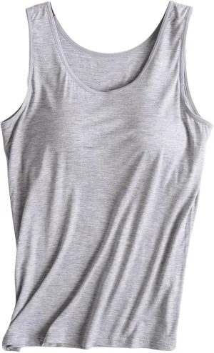 Womens Tank Tops with Built in Bras Soft Sleeveless Tank Tops Solid Scoop Neck Shirts Basic Workout Top Undershirt Tee