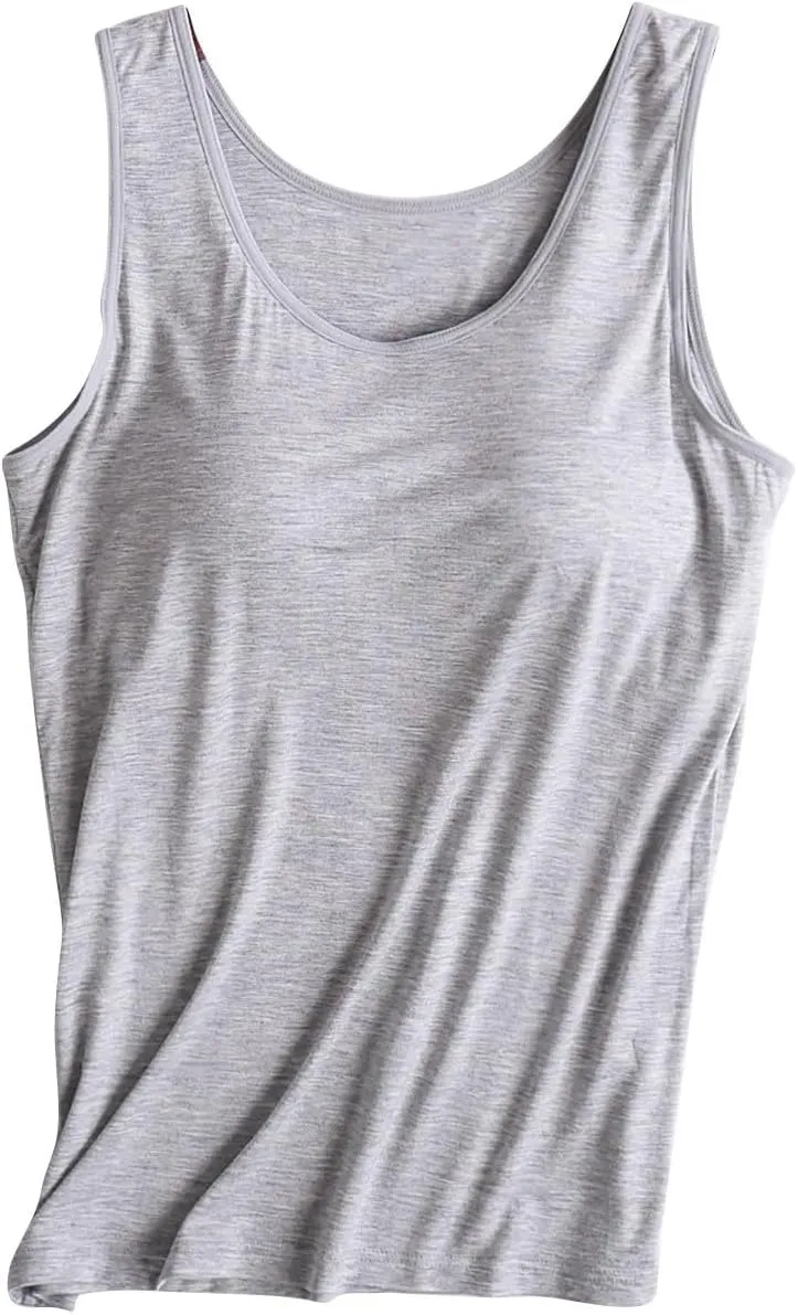 Womens Tank Tops with Built in Bras Soft Sleeveless Tank Tops Solid Scoop Neck Shirts Basic Workout Top Undershirt Tee