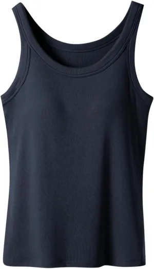 Women's Tank with Built in Bra U Neck Sleeveless Smooth Tanks Seamless Soft Spaghetti Strap Comfy Tops for Ladies