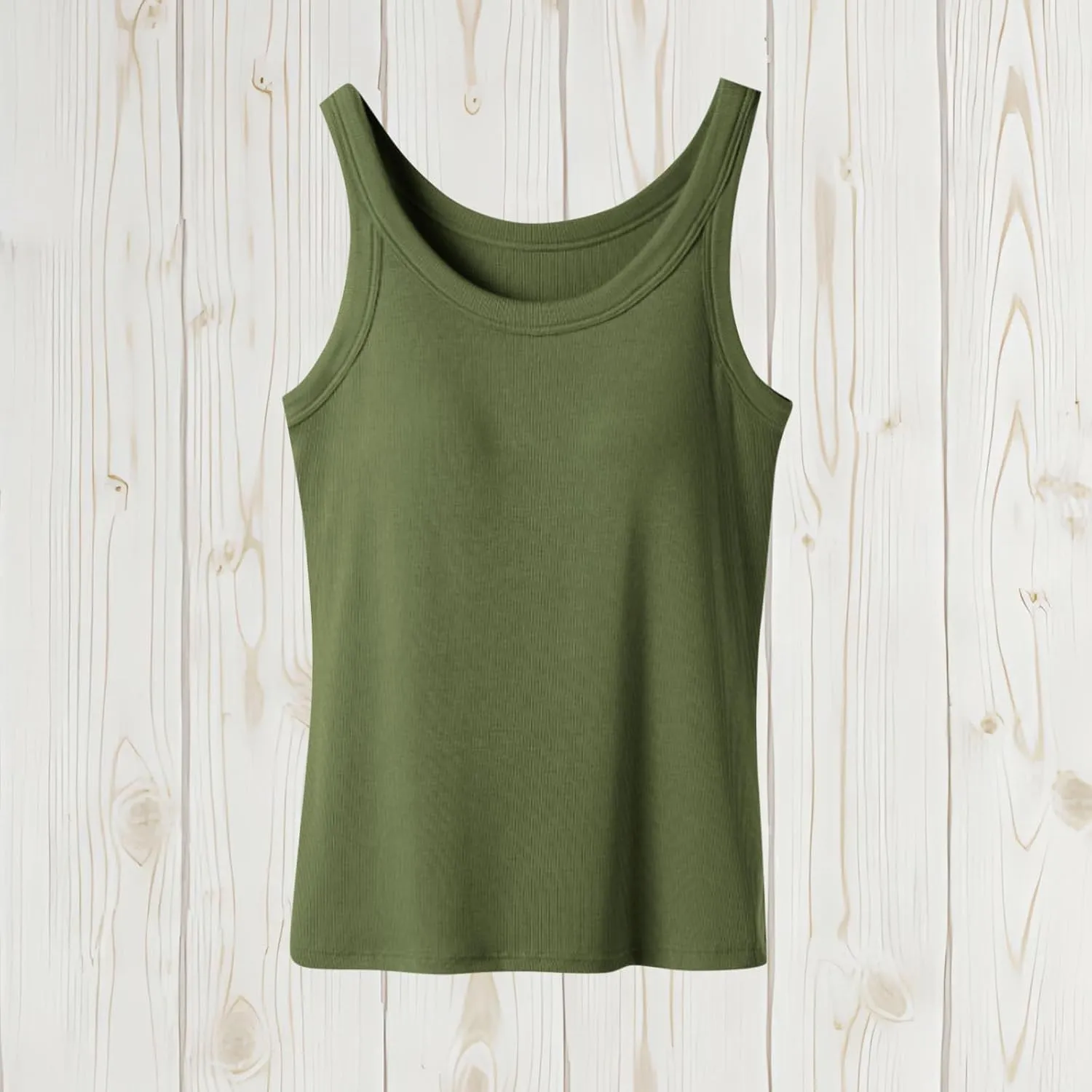 Women's Tank with Built in Bra U Neck Sleeveless Smooth Tanks Seamless Soft Spaghetti Strap Comfy Tops for Ladies