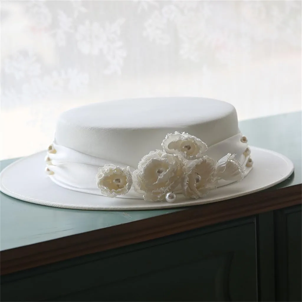 Women's White Simple Satin Short Brim Elegant High Top Hat