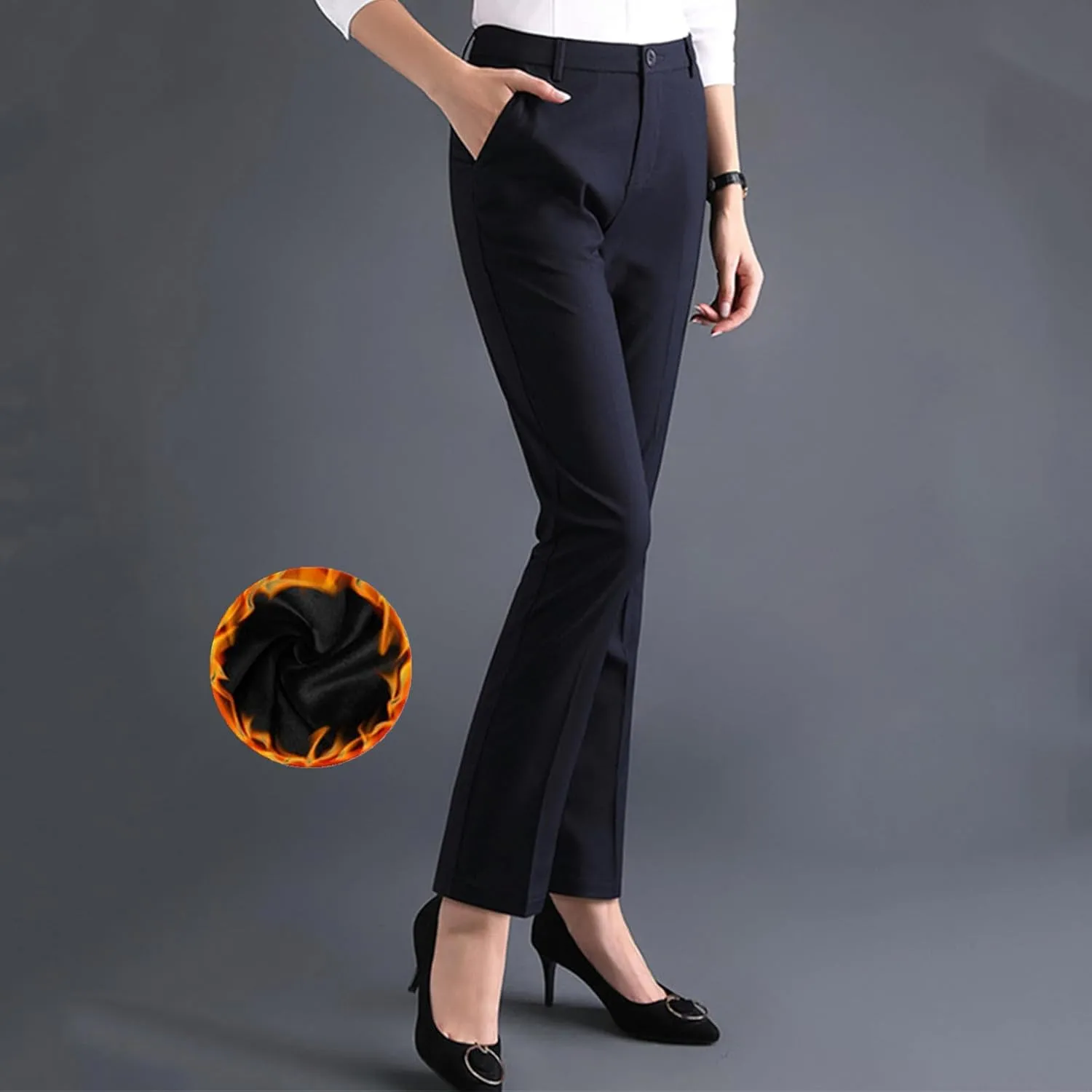 Women's Work Suit Pants Dressy Business Office Casual Slacks Stretchy Straight Leg Slim Fitted Trousers with Pockets