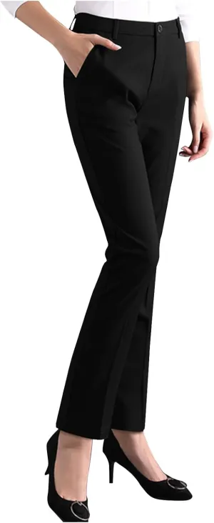 Women's Work Suit Pants Dressy Business Office Casual Slacks Stretchy Straight Leg Slim Fitted Trousers with Pockets