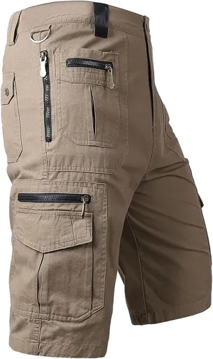 Workout Gym Cargo Shorts for Men Quick Dry 3/4 Tactical Capri Pant Zipper Multi Pockets Below Knee Long Running Short