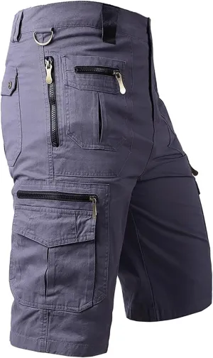 Workout Gym Cargo Shorts for Men Quick Dry 3/4 Tactical Capri Pant Zipper Multi Pockets Below Knee Long Running Short