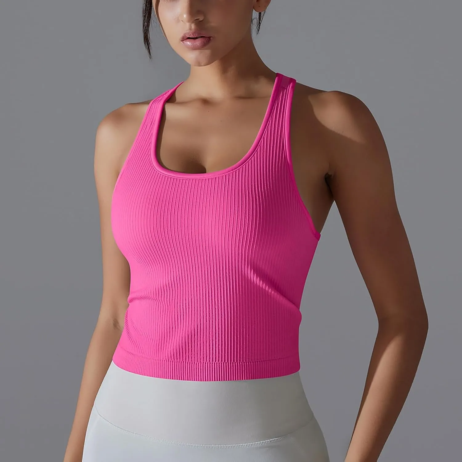Workout Tops for Women Seamless Slim Fit Sleeveless Muscle Tank Tops Racerback Athletic Yoga Running Daily Shirts