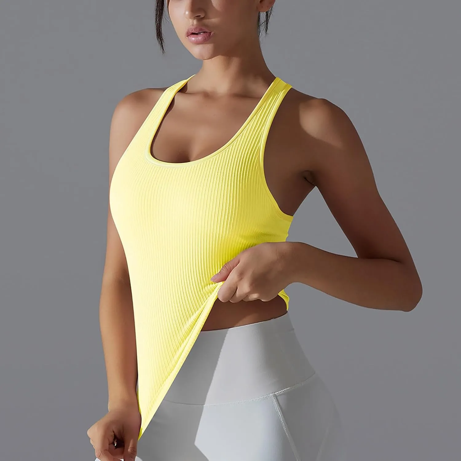 Workout Tops for Women Seamless Slim Fit Sleeveless Muscle Tank Tops Racerback Athletic Yoga Running Daily Shirts