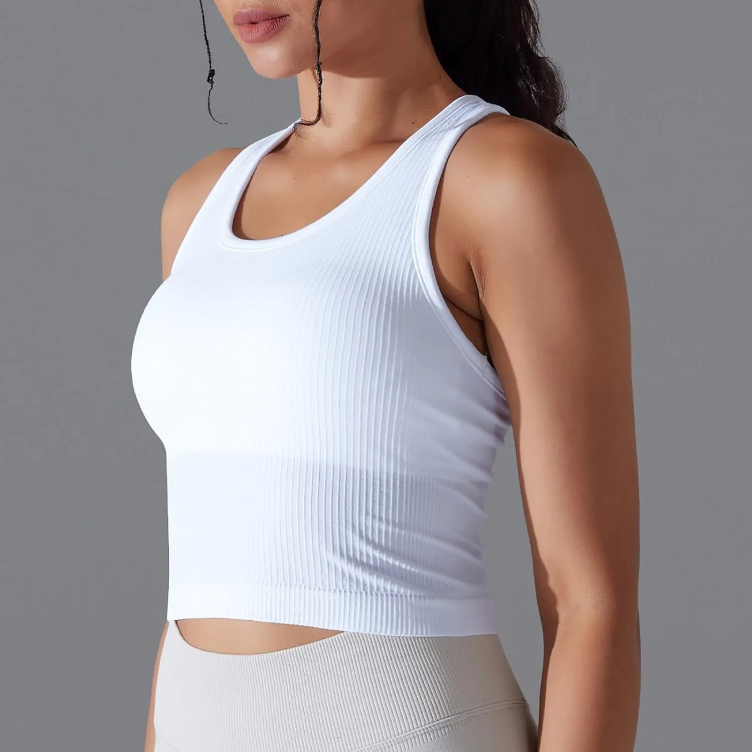 Workout Tops for Women Seamless Slim Fit Sleeveless Muscle Tank Tops Racerback Athletic Yoga Running Daily Shirts