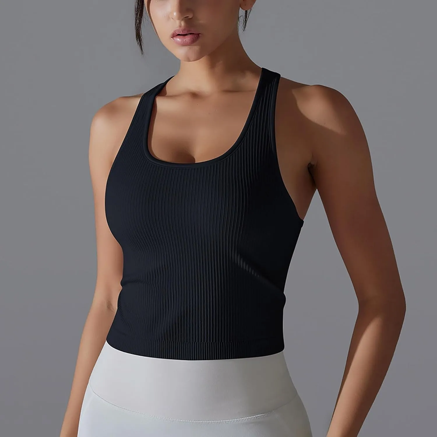 Workout Tops for Women Seamless Slim Fit Sleeveless Muscle Tank Tops Racerback Athletic Yoga Running Daily Shirts