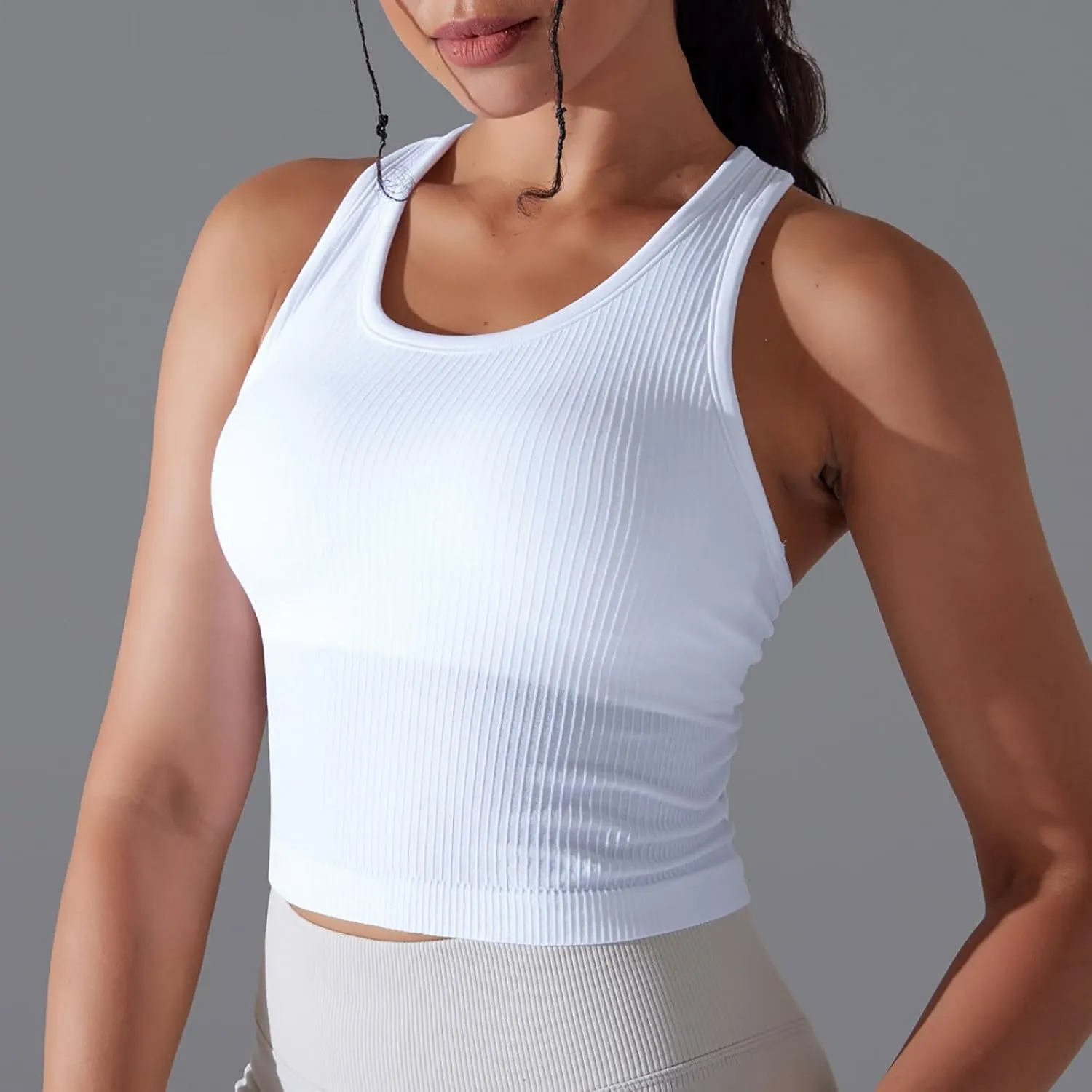 Workout Tops for Women Seamless Slim Fit Sleeveless Muscle Tank Tops Racerback Athletic Yoga Running Daily Shirts