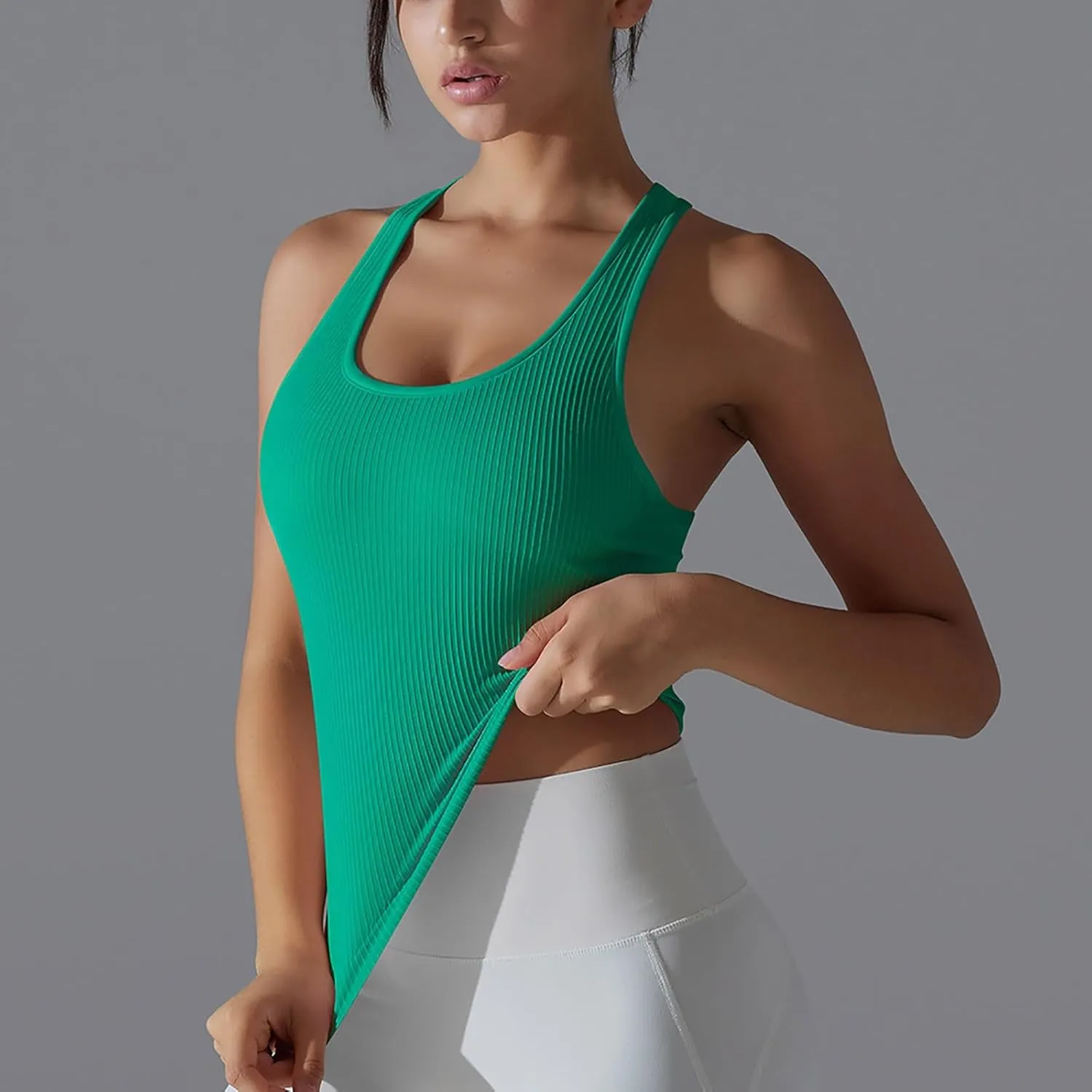 Workout Tops for Women Seamless Slim Fit Sleeveless Muscle Tank Tops Racerback Athletic Yoga Running Daily Shirts