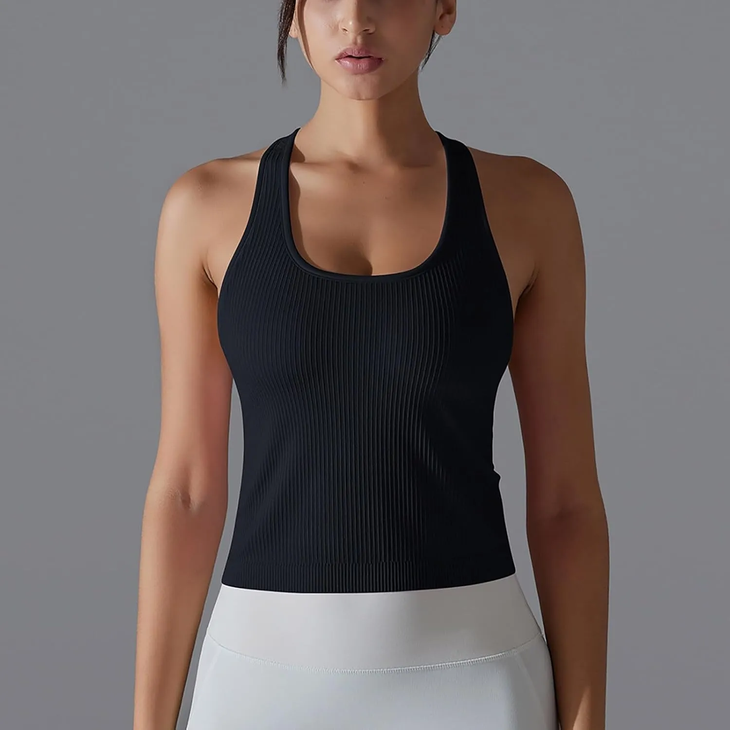Workout Tops for Women Seamless Slim Fit Sleeveless Muscle Tank Tops Racerback Athletic Yoga Running Daily Shirts