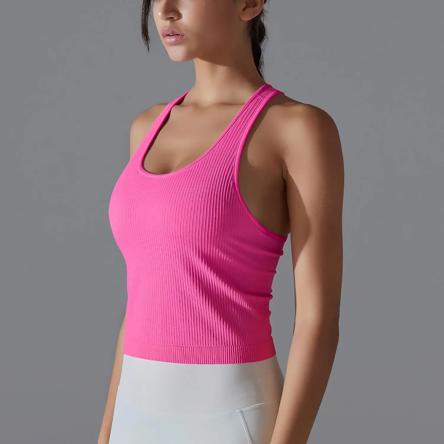 Workout Tops for Women Seamless Slim Fit Sleeveless Muscle Tank Tops Racerback Athletic Yoga Running Daily Shirts