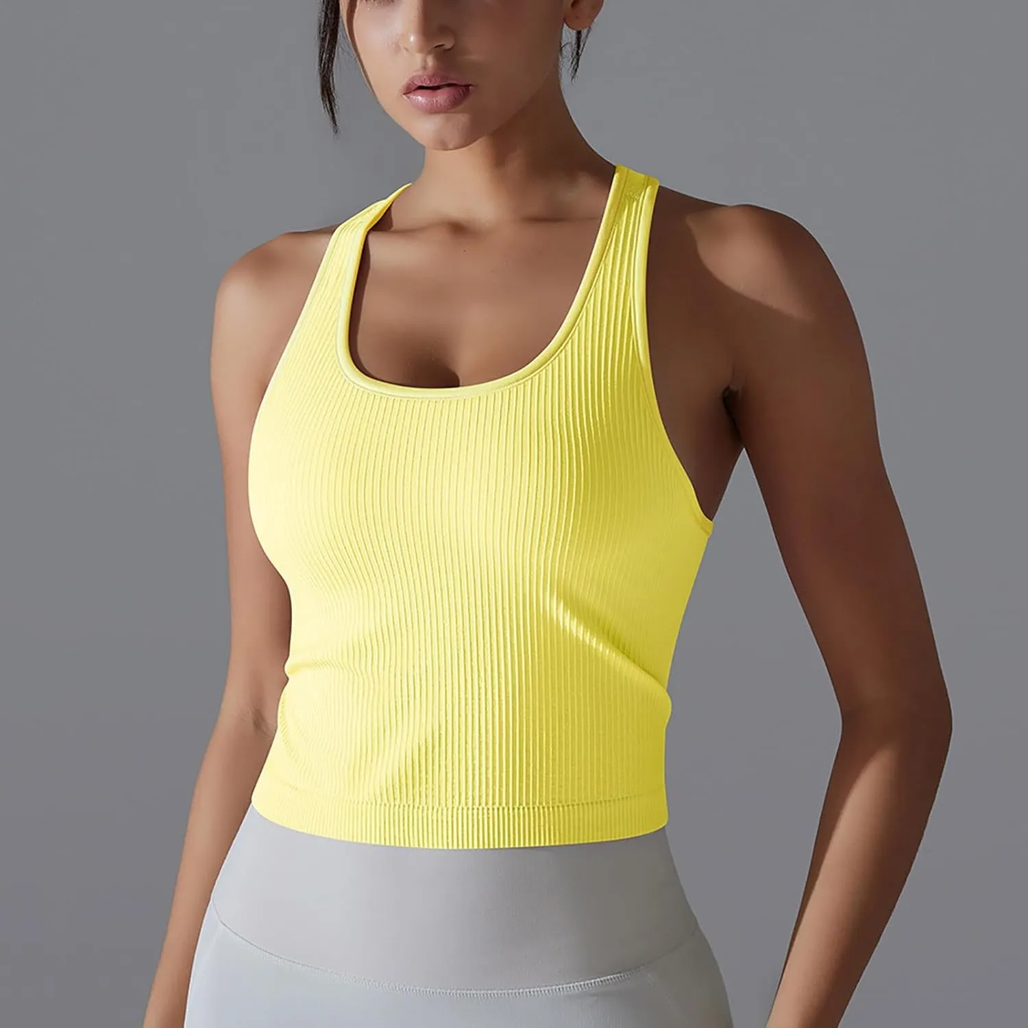 Workout Tops for Women Seamless Slim Fit Sleeveless Muscle Tank Tops Racerback Athletic Yoga Running Daily Shirts