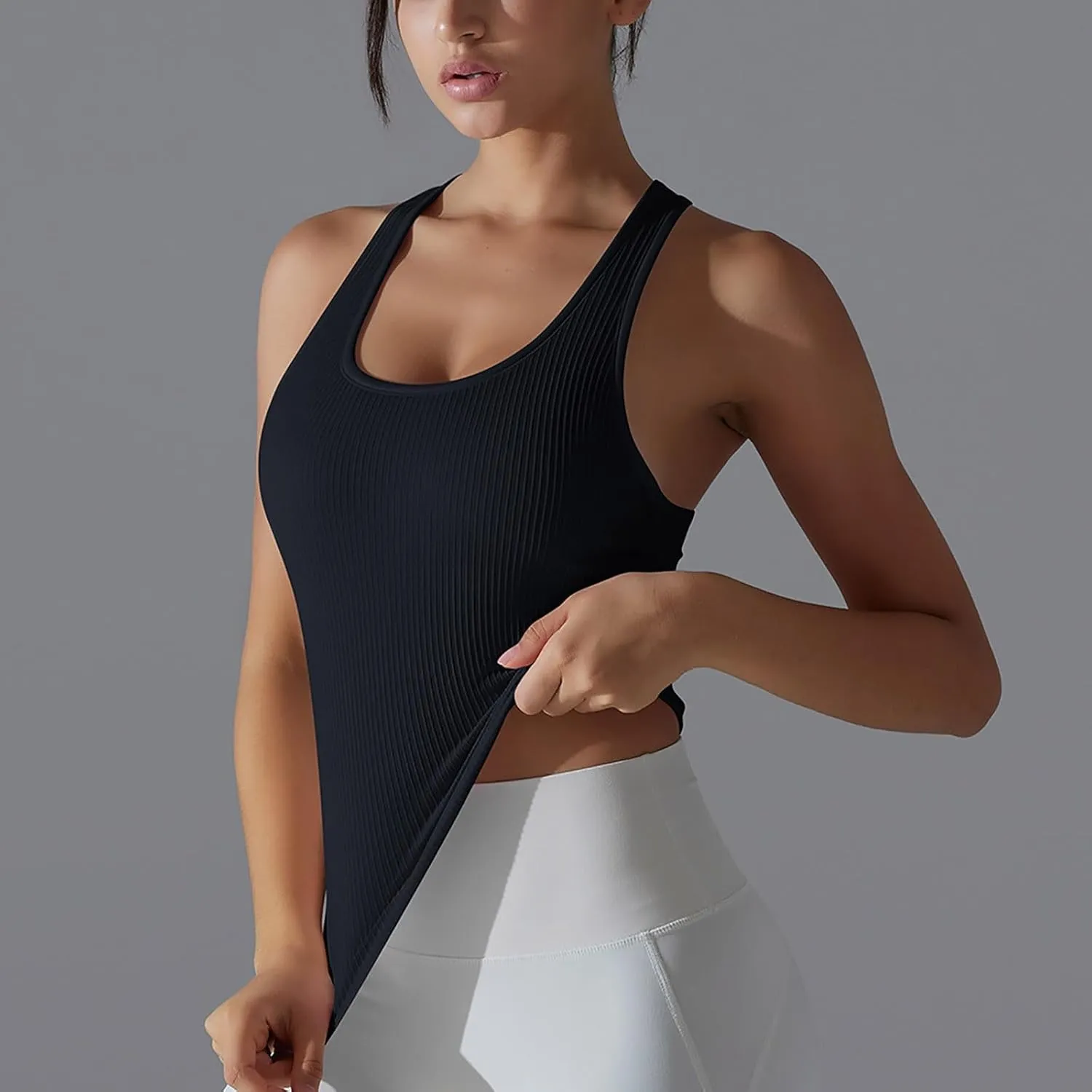 Workout Tops for Women Seamless Slim Fit Sleeveless Muscle Tank Tops Racerback Athletic Yoga Running Daily Shirts