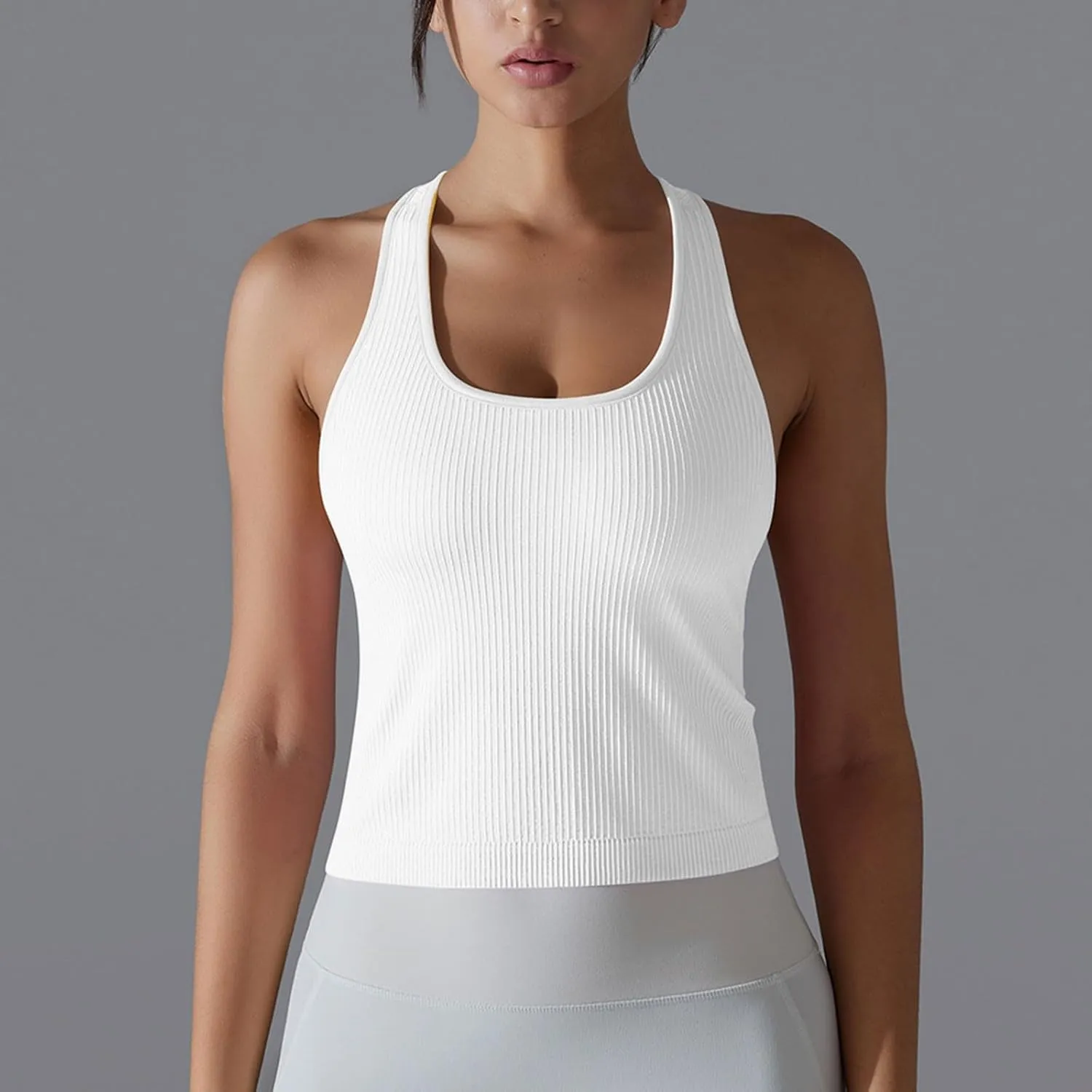Workout Tops for Women Seamless Slim Fit Sleeveless Muscle Tank Tops Racerback Athletic Yoga Running Daily Shirts