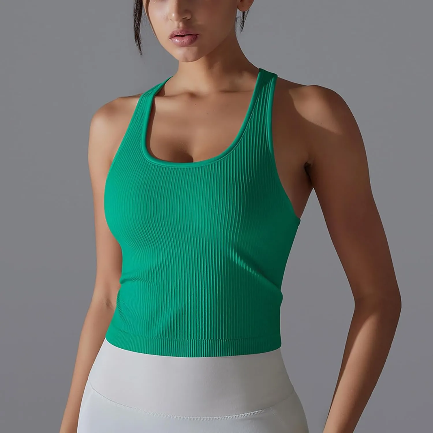 Workout Tops for Women Seamless Slim Fit Sleeveless Muscle Tank Tops Racerback Athletic Yoga Running Daily Shirts