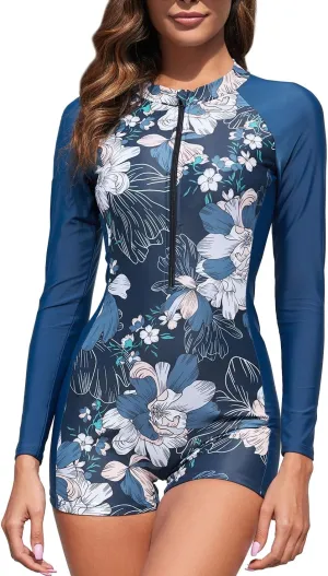 YATEEN Women Rash Guard Long Sleeve One Piece Swimsuit Surfing Bathing Suit UPF 50  Athletic Swimwear