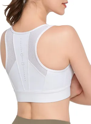Yvette Zip Front Sports Bras for Women High Impact Supportive Large Bust Bras for Running