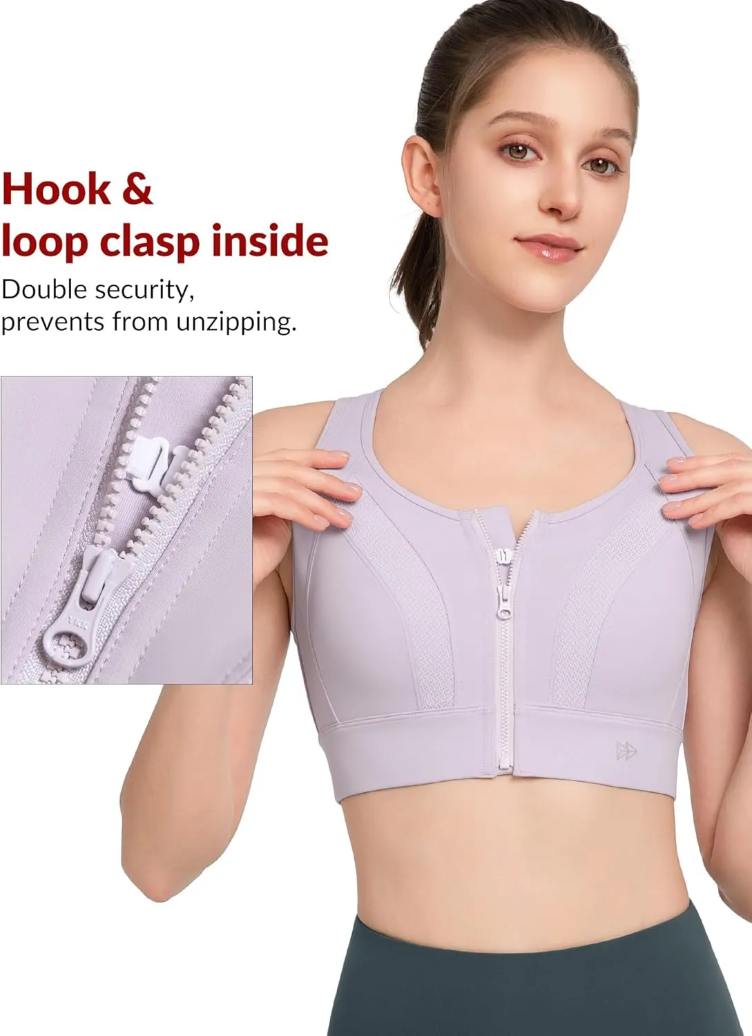 Yvette Zip Front Sports Bras for Women High Impact Supportive Large Bust Bras for Running