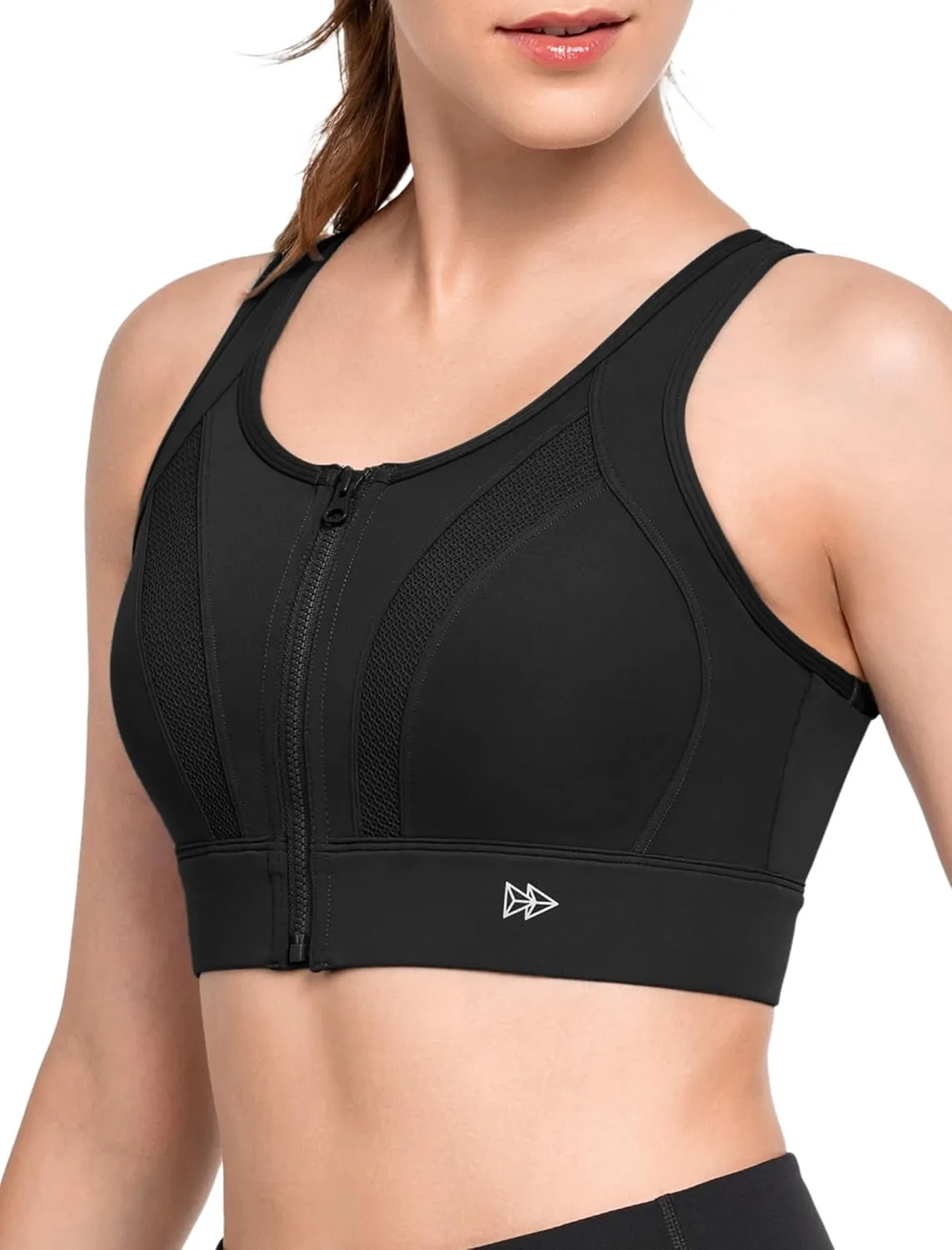 Yvette Zip Front Sports Bras for Women High Impact Supportive Large Bust Bras for Running