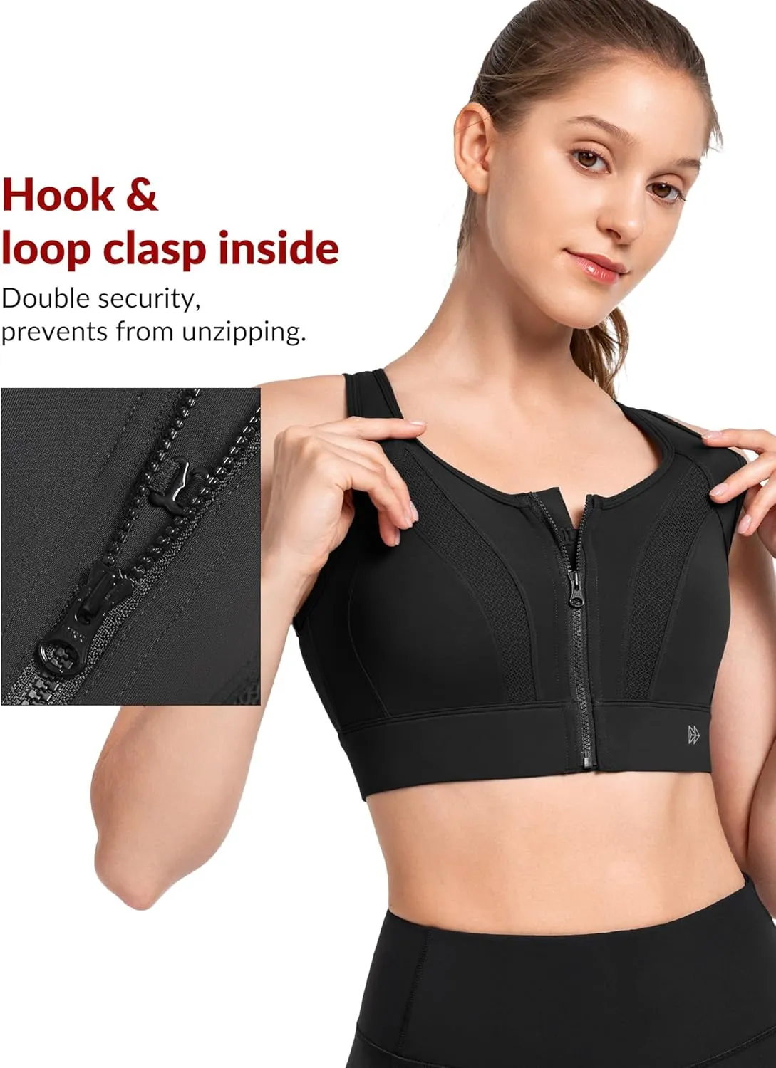 Yvette Zip Front Sports Bras for Women High Impact Supportive Large Bust Bras for Running