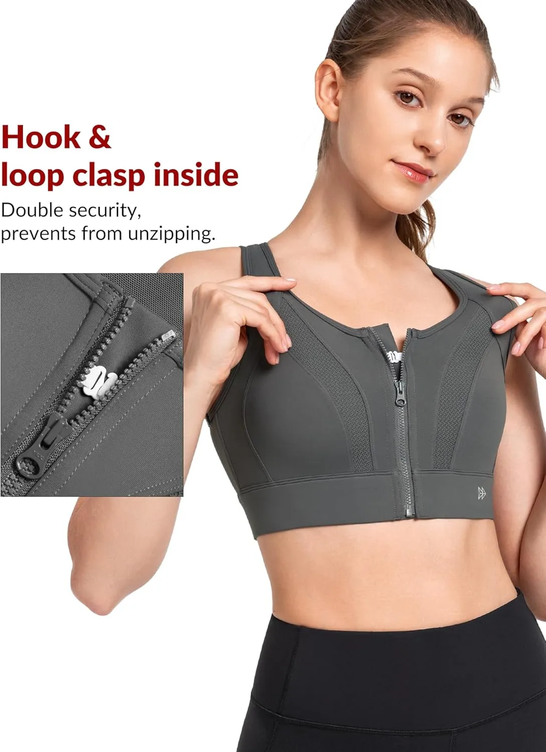 Yvette Zip Front Sports Bras for Women High Impact Supportive Large Bust Bras for Running