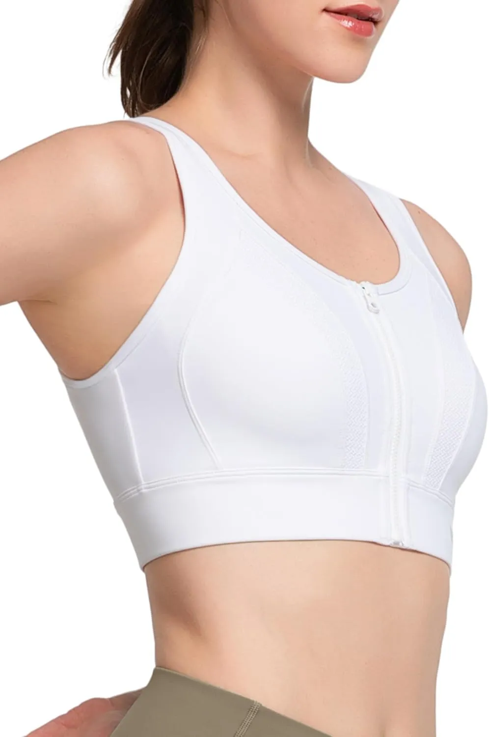Yvette Zip Front Sports Bras for Women High Impact Supportive Large Bust Bras for Running