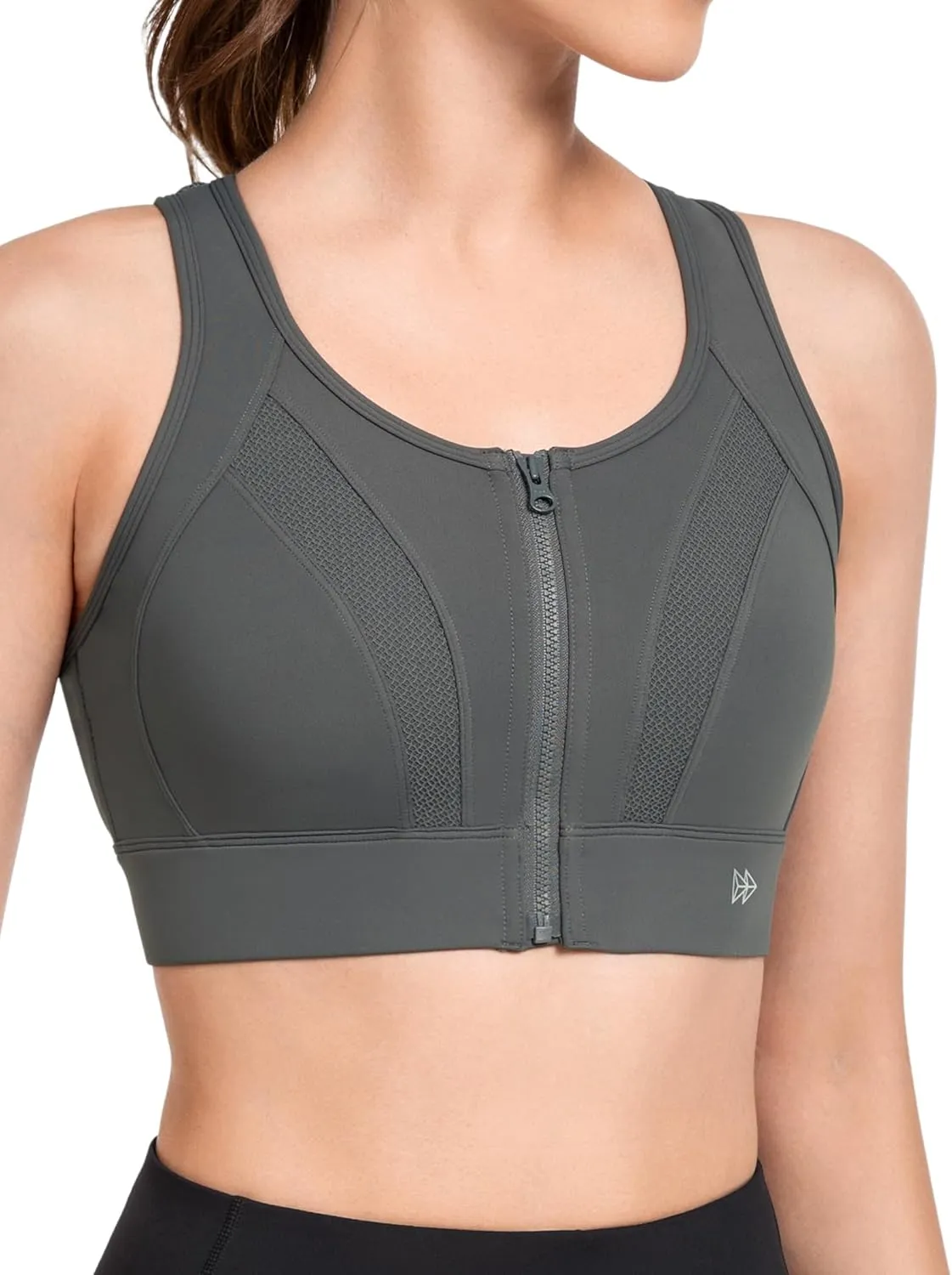 Yvette Zip Front Sports Bras for Women High Impact Supportive Large Bust Bras for Running