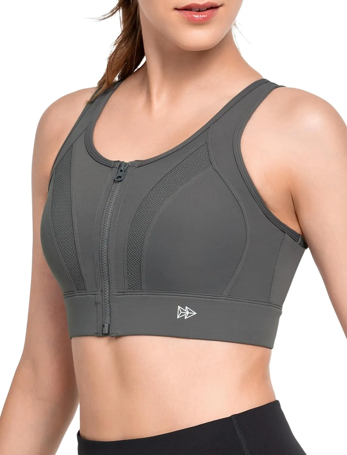 Yvette Zip Front Sports Bras for Women High Impact Supportive Large Bust Bras for Running