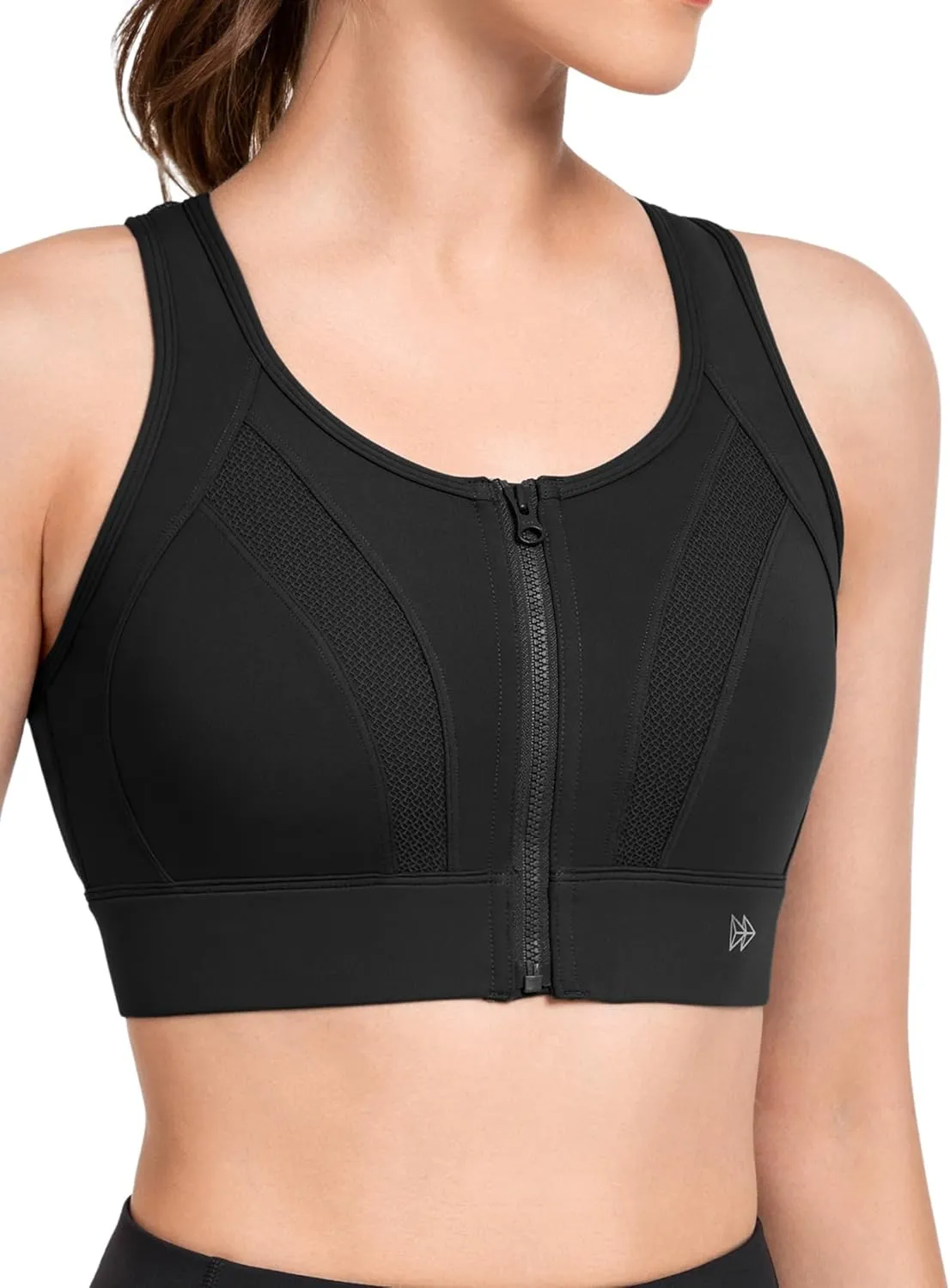Yvette Zip Front Sports Bras for Women High Impact Supportive Large Bust Bras for Running