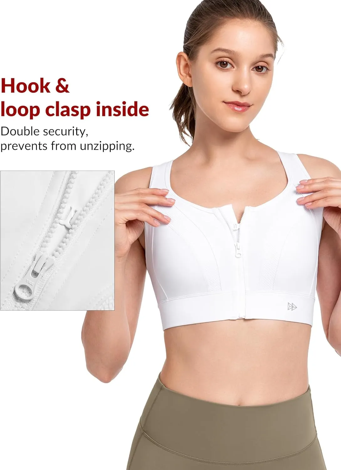 Yvette Zip Front Sports Bras for Women High Impact Supportive Large Bust Bras for Running