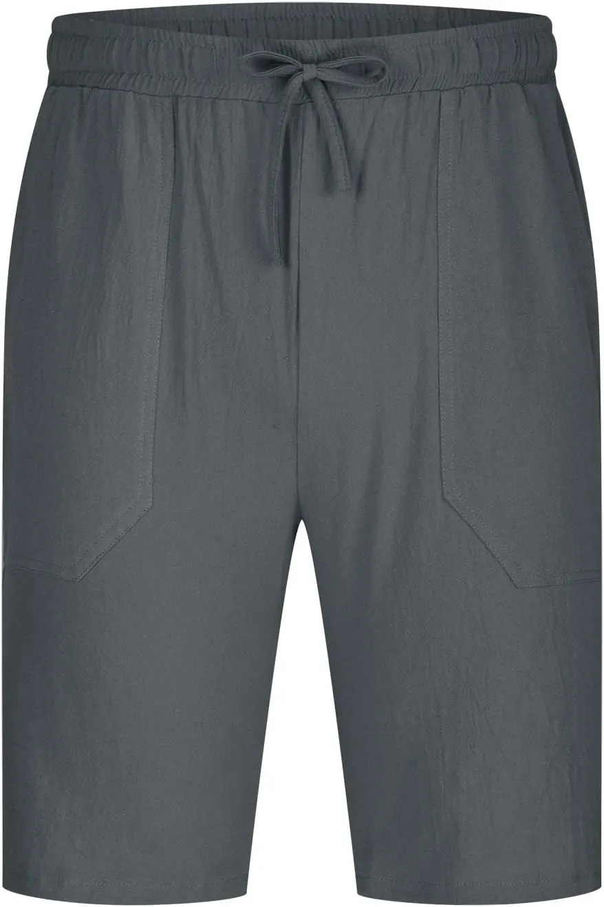 Zeiyignr Mens Shorts Casual Cotton Linen Drawstring Elastic Waist Athletic Shorts with Pockets Summer Loose Beach Short Pants