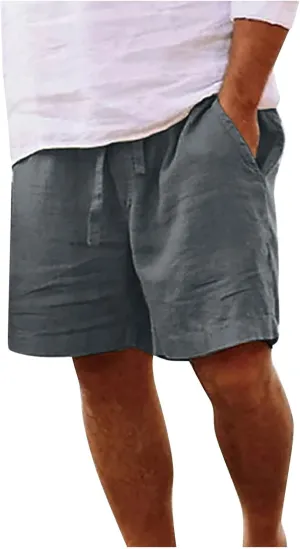 Zeiyignr Mens Shorts Casual Cotton Linen Drawstring Elastic Waist Athletic Shorts with Pockets Summer Loose Beach Short Pants