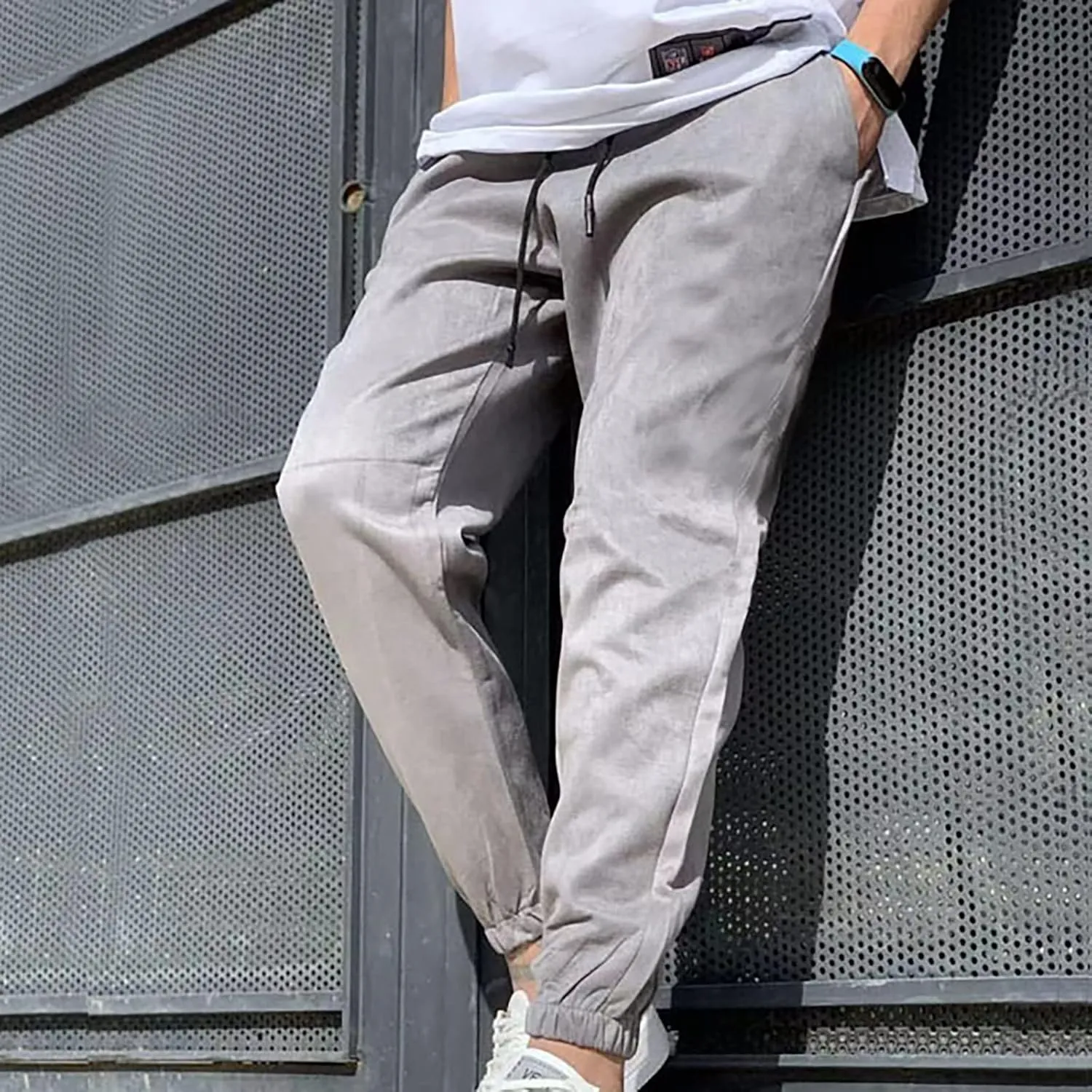 ZYXTIM Mens Fashion Tapered Pants Elastic Waist Slim Fitted Casual Chino Pants Cotton Stretch Workout Straight Leg Pants